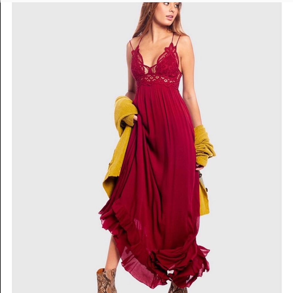 Free People MED Adella Crochet Smocked Maxi Dress
